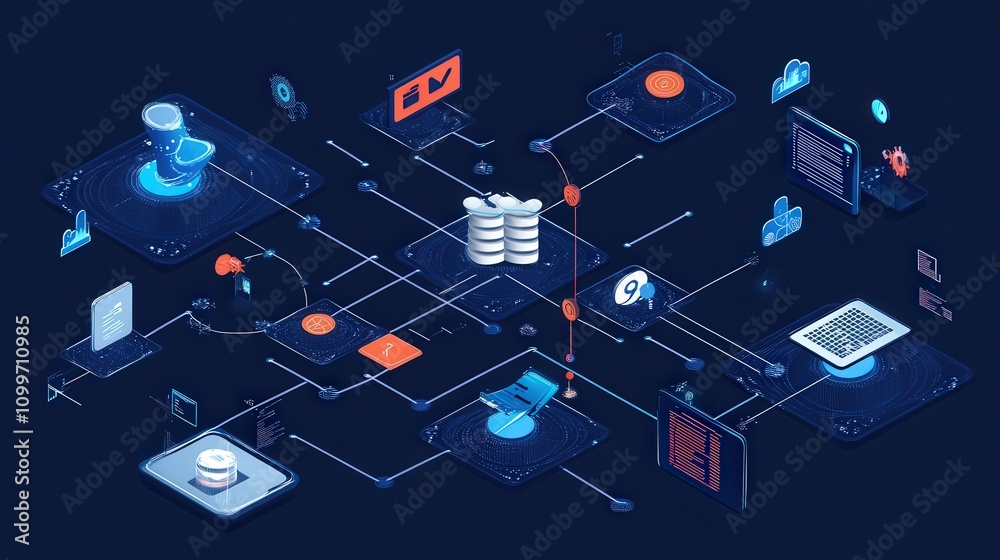 Poster the complex journey of data through an ai system, showcasing how each stage refines raw data into in
