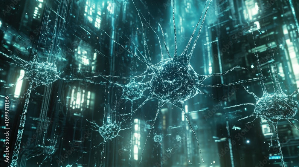 Aufkleber the complex layers of an ai network as data flows through, each layer adding accuracy and intelligen