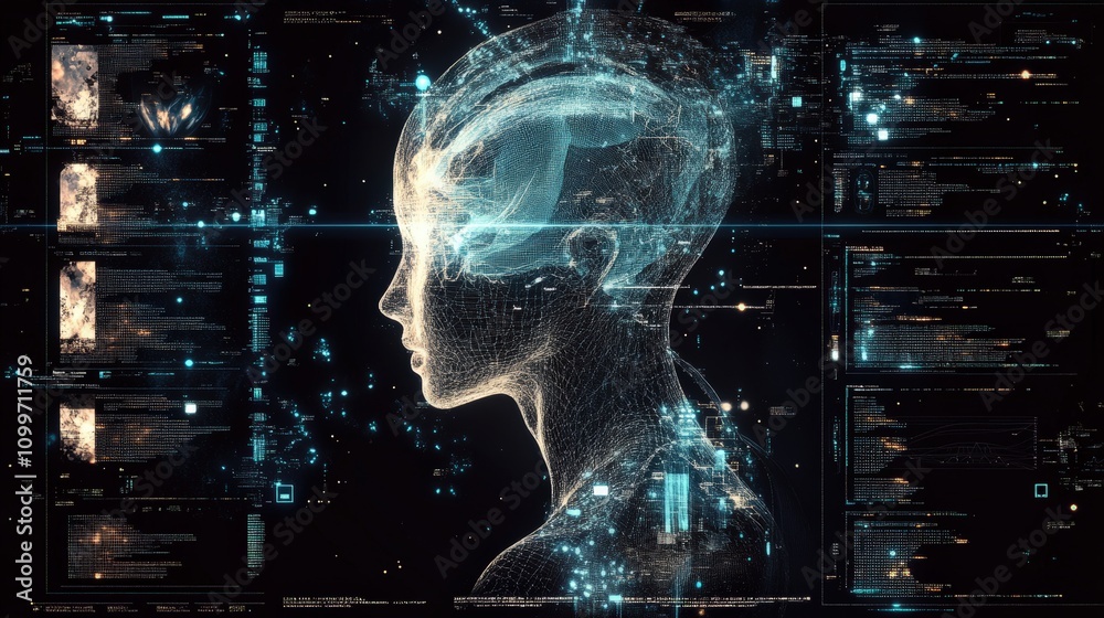 Poster the journey of data through an ai model, showing the stages from raw input to polished output, each 