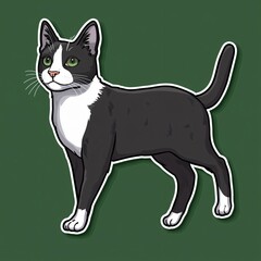 Obraz premium Curious cat sticker staring with green eyes in doodle style