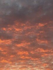 Obraz premium Vivid orange and red clouds during a dramatic sunset over the horizon