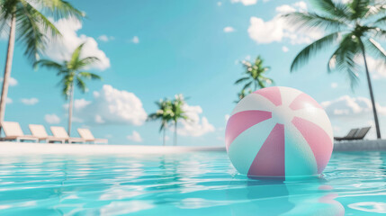Obraz premium Summer paradise with colorful beach ball in tropical pool