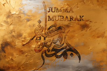 3D Jumma Mubarak calligraphy in Gold on a Golden background, translation blessed Friday, Jumma Mubarak Calligraphy For Social Media Posts Islamic Design