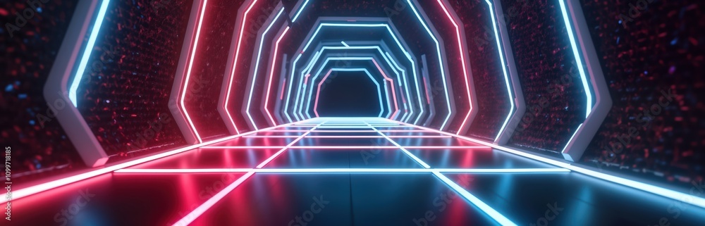 Leinwandbilder futuristic neon light tunnel with geometric patterns. glowing lines create vibrant colors. modern te