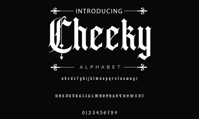 Trendy Old School tattoo vintage type font vector template. Traditional tattoo and rock style font. Tattoo Alphabet. Hipster style type font for tattoo studio and barbershop or pub design