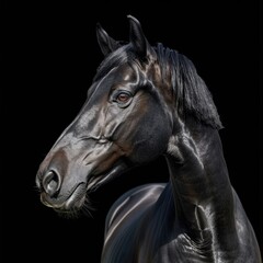Portrait of black horse isolated on black background  horse