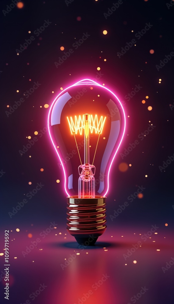 Aufkleber glowing light bulb with vibrant neon swirls against dark background. modern tech design concept with