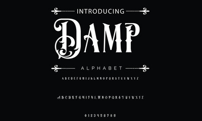 Trendy Old School tattoo vintage type font vector template. Traditional tattoo and rock style font. Tattoo Alphabet. Hipster style type font for tattoo studio and barbershop or pub design