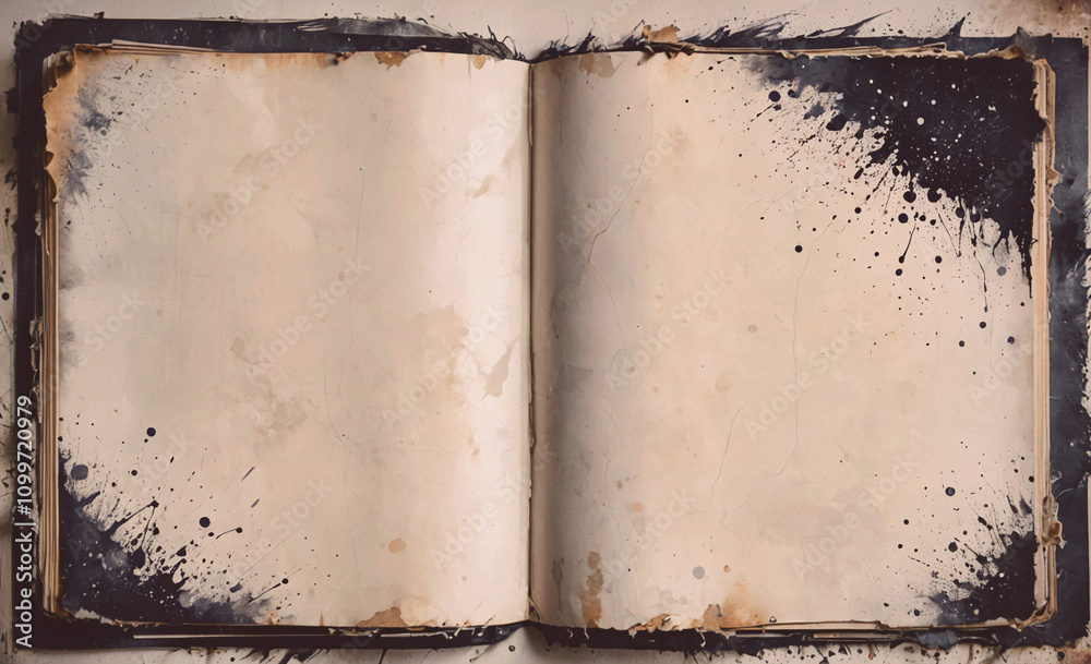 Poster book with a black and white page with a black border. the page is blank. the book is open to the mid
