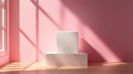 Floating product box mockup against a pastel background, casting a soft shadow for a modern display