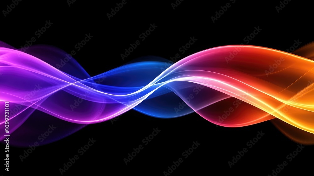 Poster colorful gradient lines flowing in parallel, creating a smooth wave effect on a dark backdrop, showc