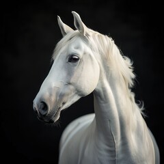 Obraz premium White horse portrait on black background horse