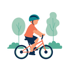 Fototapeta premium Boy riding a bicycle in the park. Flat style vector illustration.