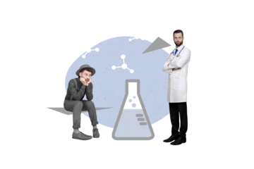 Exclusive magazine picture sketch collage image of doctor patient making health check up isolated painting background