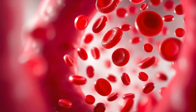 Poster showing anemia through a mix of body cells, emphasizing the deficiency in red blood cells on a complex scientific backdrop