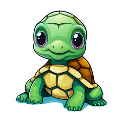 Obraz premium Cute little turtle cartoon transparent background PNG