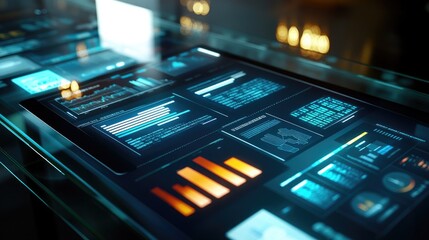 Obraz premium Close-up of a glass conference table covered with detailed business documents