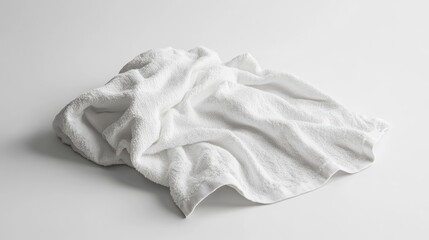 Crumpled white towel mockup presented from a side angle