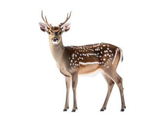 a deer with antlers standing on a white background