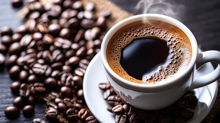 Fototapeta premium Morning coffee boosts energy and heart rate encourages breaks and often raises enthusiasm along with potential health considerations