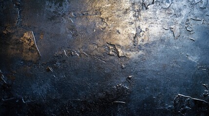 Abstract background featuring a hammered metal texture showcasing dents and scratches with contrasting light and shadow effects