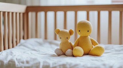Soft Toys in Crib with Pastel Background