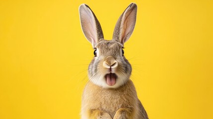 Fototapeta premium Surprised rabbit portrait in a vibrant studio setting