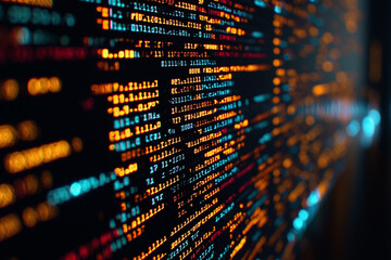 Fototapeta premium A vibrant digital matrix displaying streams of code in vivid colors.