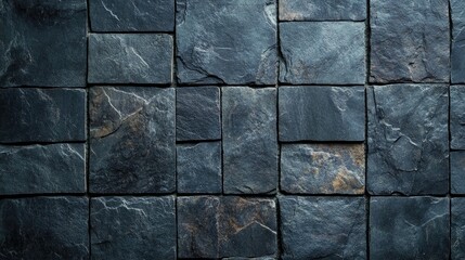 Fototapeta premium Grunge dark natural stone slate square mosaic tile wall background with textured slate design