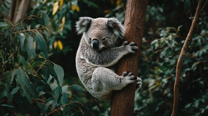 Fototapeta premium Cute koala perched on a tree showcasing the unique wildlife of Australia