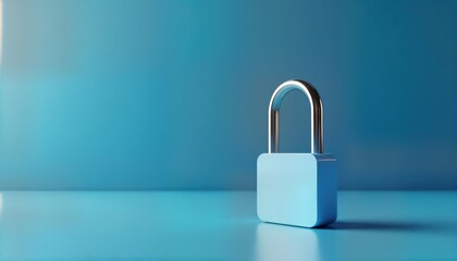 Fototapeta premium Modern blue metallic padlock on blue surface. Secure tech object. Represents safety, digital protection. Modern design. Perfect for tech companies, security firms, privacy advocates. Safeguarding