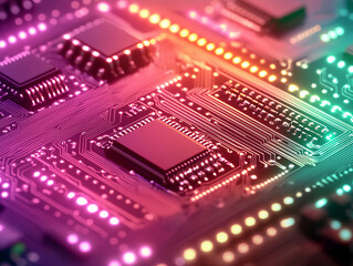 Obraz premium vibrant circuit board with glowing pathways and intricate designs