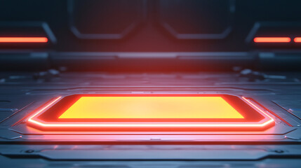 Obraz premium Futuristic device with glowing orange panel in sci fi environment