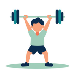 Fototapeta premium Boy doing exercises with barbell. Flat style vector illustration isolated on white background.