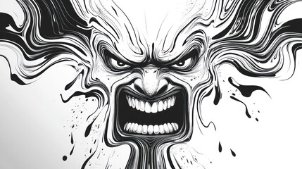 Obraz premium Black and White Vector Art of An Angry Face