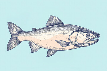 Obraz premium Fish sketch salmon trout. Vintage retro print, black white salmon trout fish sketch ink pencil style drawing, linear drawing, engrave old school. Sketch artwork salmon trout fish. Illustration