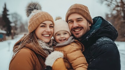 Obraz premium Happy Family Enjoys Winter Day Outdoors In Snow