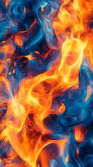 Fototapeta premium Abstract orange and blue background with flames, vector illustration, bold shapes, digital art techniques