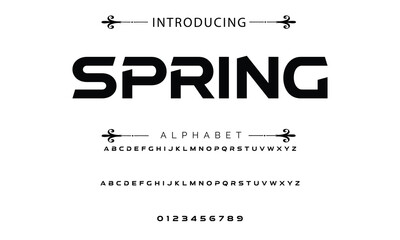 Tech font, digital alphabet, trendy Latin letters from A to Z and Arab numbers from 0 to 9 for you ui ux designs, vector illustration