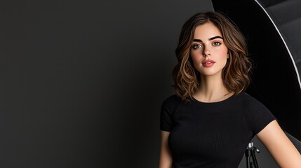 Naklejka premium Portrait of a confident young woman studio setting professional photography fashion environment direct view empowerment concept