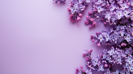 Purple flowers on lilac background, flat lay, minimalist concept, suitable for art photography background