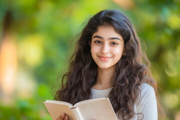 Fototapeta premium young beautiful girl holding book