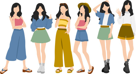 Obraz premium 考え事をしている女性のイラストセット