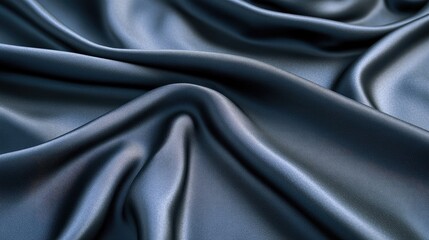 Naklejka premium Luxurious smooth black silk fabric showcasing soft, flowing waves that create an elegant and abstract texture, perfect for high-end designs.