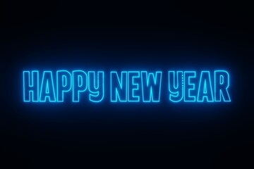 Obraz premium Happy New Year Text in Neon Light on Black Background, Featuring a Vibrant Glow Effect for a Festive and Modern Celebration Look