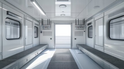 Fototapeta premium Specialized Livestock Container Ventilation Testing: Golden Hour Facility with Airflow Measurement and Environmental Monitoring. Ultra-Detailed Technical Inspection Photography.