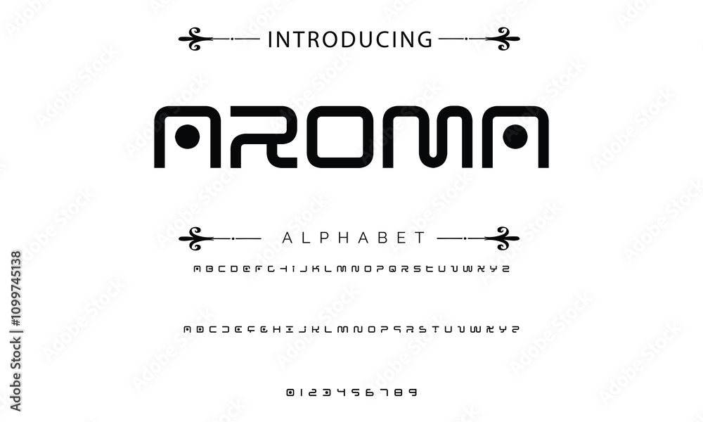 Fototapete modern techno font, futuristic line type of english alphabet letters and numbers. minimal tech typef