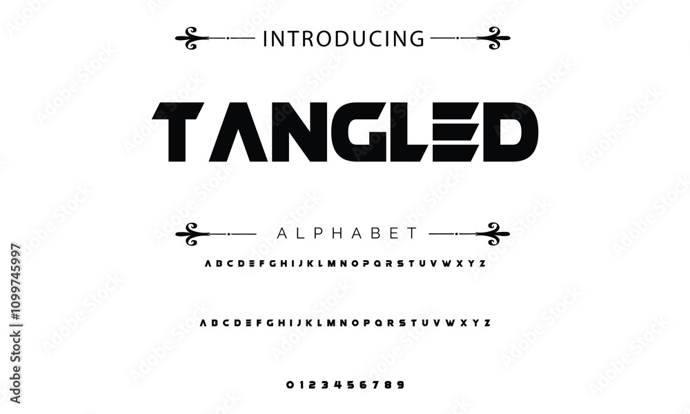 Fototapete modern techno font, futuristic line type of english alphabet letters and numbers. minimal tech typef
