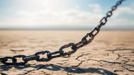 Abstract representation of human rights violations with a broken chain link in a stark, minimalist setting, Photo of