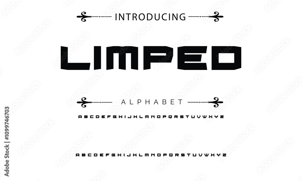 Fototapete modern techno font, futuristic line type of english alphabet letters and numbers. minimal tech typef